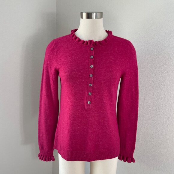 Sundance Womens Small Pink Ruffle Collar Edwina Henley Sweater Wool Blend Knit - Picture 2 of 12